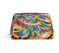 Silver Leather Makeup Bag - Painted Bread Print Travel Cosmetic Organizer with Handle, and Zipper - Perfect for Daily Use