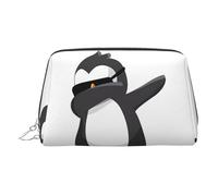 Silver Leather Makeup Bag - Penguin Dabbing Print Travel Cosmetic Bags for Women, Small Organizer with Handle, Zipper Pouch