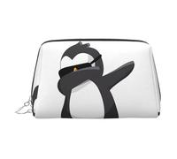 Silver Leather Makeup Bag - Penguin Dabbing Print Travel Cosmetic Bags, Portable Toiletry Organizer, Zipper Pouch for Daily Use