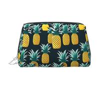 Silver Leather Makeup Bag - Pineapple Print Travel Cosmetic Organizer with Handle, and Zipper - Perfect for Daily Use