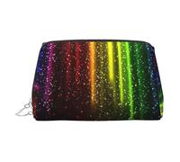 Silver Leather Makeup Bag - Rainbow Neon Print Travel Cosmetic Bags, Portable Toiletry Organizer, Zipper Pouch for Daily Use
