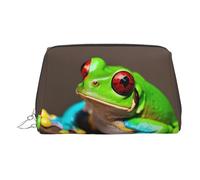 Silver Leather Makeup Bag - Red Eyes Tree Frogs Print Travel Cosmetic Organizer with Handle, and Zipper - Perfect for Daily Use