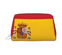 Silver Leather Makeup Bag - Spanish Flag Print Travel Cosmetic Bags for Women, Small Organizer with Handle, Zipper Pouch