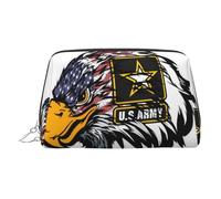 Silver Leather Makeup Bag - US Army Cool American Flag Eagle Print Travel Cosmetic Bags for Women, Small Organizer with Handle, Zipper Pouch