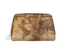 Silver Leather Makeup Bag - Vintage Old World Map Print Travel Cosmetic Bags, Portable Toiletry Organizer, Zipper Pouch for Daily Use