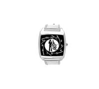 Silver Leather Square Watch for James Bond 007 Fans - Leather Strap, Stainless Steel Case, Quartz Movement, 24cm Band