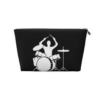 Silver Leather Travel Toiletry Bag â€“ Drummer Print Cosmetic Makeup Organizer Pouch, Makeup Bag for Daily Use & Travel
