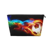 Silver Leather Travel Toiletry Bag â€“ Fire Dragon Roll Soccer Print Cosmetic Makeup Organizer Pouch, Makeup Bag for Daily Use & Travel