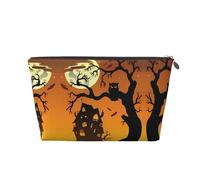 Silver Leather Travel Toiletry Bag â€“ Reusable Black Tree Owl Pumpkin Head Print Storage Bag, Toiletry Shaving Kit for Daily Use, Vacation