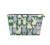 Silver Leather Travel Toiletry Bag â€“ Reusable Many Bunny Cute Print Cosmetic Makeup Organizer Pouch â€“ Portable Soft Storage Bag