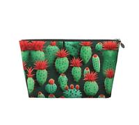 Silver Leather Travel Toiletry Bag â€“ Reusable Many Small Cactus Art Print Cosmetic Makeup Organizer Pouch â€“ Portable Soft Storage Bag