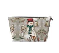 Silver Leather Travel Toiletry Bag â€“ Reusable Owl Standing on Snowman Print Storage Bag, Toiletry Shaving Kit for Daily Use, Vacation