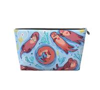 Silver Leather Travel Toiletry Bag - Animal Cute Brown Otters Print Cosmetic Makeup Organizer Pouch, Portable Storage for Men and Women