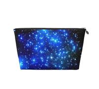 Silver Leather Travel Toiletry Bag - Blue Shining Stars Print Cosmetic Makeup Organizer Pouch, Portable Storage for Men and Women