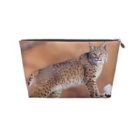 Silver Leather Travel Toiletry Bag - Canada Lynx Print Cosmetic Makeup Organizer Pouch, Portable Storage for Men and Women