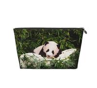 Silver Leather Travel Toiletry Bag - Cute Little Panda Print Cosmetic Makeup Organizer Pouch, Portable Storage for Men and Women