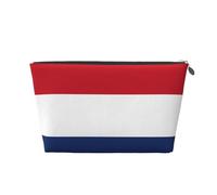 Silver Leather Travel Toiletry Bag - Dutch Flag Print Cosmetic Makeup Organizer Pouch, Portable Storage for Men and Women