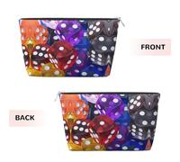 Silver Leather Travel Toiletry Bag - Games Dice Set Print Cosmetic Makeup Organizer Pouch, Portable Storage for Men and Women