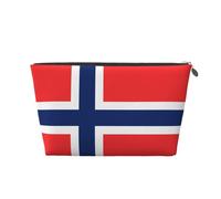 Silver Leather Travel Toiletry Bag - Norwegian Flag Print Cosmetic Makeup Organizer Pouch, Portable Storage for Men and Women