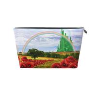 Silver Leather Travel Toiletry Bag - Poppies Field Yellow Brick Road Print Cosmetic Makeup Organizer Pouch, Portable Storage for Men and Women