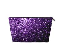 Silver Leather Travel Toiletry Bag - Reusable Beautiful Purple Glitter Print Storage Bag, Toiletry Shaving Kit for Daily Use, Vacation