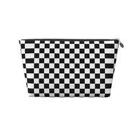 Silver Leather Travel Toiletry Bag - Reusable Black and White Checkered Print Storage Bag, Toiletry Shaving Kit for Daily Use, Vacation