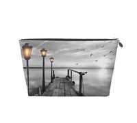 Silver Leather Travel Toiletry Bag - Reusable Black White Beach Pier Print Storage Bag, Toiletry Shaving Kit for Daily Use, Vacation