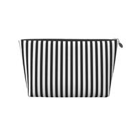 Silver Leather Travel Toiletry Bag - Reusable Black & White Stripe Print Storage Bag, Toiletry Shaving Kit for Daily Use, Vacation