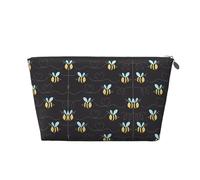 Silver Leather Travel Toiletry Bag - Reusable Bumble Bees Print Storage Bag, Toiletry Shaving Kit for Daily Use, Vacation