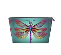 Silver Leather Travel Toiletry Bag - Reusable Cute Dragonfly Pattern Print Cosmetic Makeup Organizer Pouch - Portable Soft Storage Bag