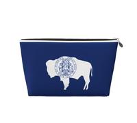 Silver Leather Travel Toiletry Bag - Reusable Wyoming State Flag Print Storage Bag, Toiletry Shaving Kit for Daily Use, Vacation