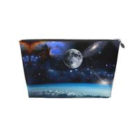 Silver Leather Travel Toiletry Bag - Space Planet Print Cosmetic Makeup Organizer Pouch, Makeup Bag for Daily Use & Travel