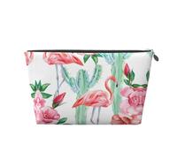 Silver Leather Travel Toiletry Bag - Spacious Cactus Flamingo Rose Flowers Cosmetic Makeup Accessories Organizer, Women's Purse with Zipper