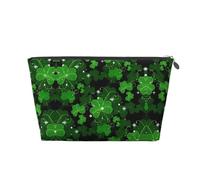 Silver Leather Travel Toiletry Bag - Spacious St Patricks Day Leaves Cosmetic Makeup Accessories Organizer, Women's Purse with Zipper