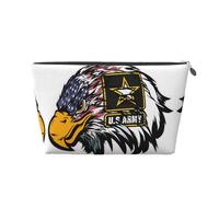 Silver Leather Travel Toiletry Bag - US Army Cool American Flag Eagle Print Cosmetic Makeup Organizer Pouch, Portable Storage for Men and Women
