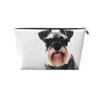Silver Leather Travel Toiletry Bag - Well-Behaved Schnauzer Print Cosmetic Makeup Organizer Pouch, Portable Storage for Men and Women
