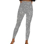 Silver Leggings for Women UK Trousers High Waist Sparkly Sequin Yoga Pants Glitter Tights Pull On Shiny Sequined Bottoms Stretch Bling Ing Sweatpants Slim Fit