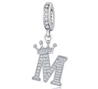 Silver Letter Charm Fit for Pandora Charms Bracelet Alphabet Initial Crown Charms Beads Jewelry Gifts for Women, crystal, Cubic Zirconia