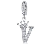Silver Letter Charm Fit for Pandora Charms Bracelet Alphabet Initial Dangle Crown Charms Jewelry Gifts for Women V