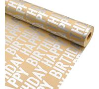Silver Letters Kraft Paper Roll, 43cm×12m Happy Birthday Wrapping Paper