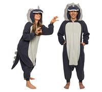 Silver Lilly Triceratops Costume Pajamas - Unisex Adult One Piece Halloween Dinosaur Jumpsuit - Grey - XX-Large