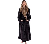Silver Lilly Womens Faux Fur Robe - Plush Soft Luxury Bathrobe, Black, L/XL