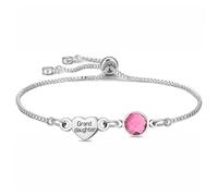 Silver Link Bracelet with Pink Crystal and 'Sister' Heart Charm Dainty Bracelet for Women Sister Friend Family Birthday Valentines Wedding Gifts, Adjustable, Copper Crystal, no gemstone
