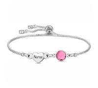 Silver Link Bracelet with Pink Crystal and 'Sister' Heart Charm Dainty Bracelet for Women Sister Friend Family Birthday Valentines Wedding Gifts, Adjustable, Copper Crystal, no gemstone