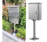 Silver Lock EV Charger Enclosure with Post, Stainless Steel EV Charger Pedestal for Garage Farm, Universal Electric Car Charging Pile Column, Protection Box