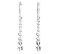 Silver Long Crystal Line Teardrop Earrings Rhinestone Statement Chain Dangle Earrings for Women Bridal Wedding Party, 7.62 cm , Copper, long line