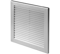 Silver Louvred Wall Vent Grille with Flyscreen and Screw Caps, 300 x 300 mm, Air Ventilation Duct Cover with Anti-Insect Mesh and Flat Back, Tough and Durable ABS Plastic