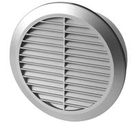 Silver Louvred Wall Vent Grille with Flyscreen for Ø 125 mm / 5" Round Wall Outlet - Air Ventilation Duct Cover with Anti-Insect Mesh and Rear Spigot, Tough and Durable ABS Plastic