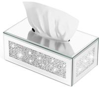 Silver Luxury Bling Tissue Box Holder, 25cm, Glass Crystal Crushed Diamond, Rectangular