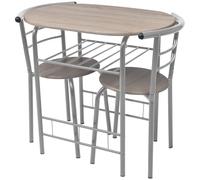 Silver MDF & Iron Breakfast Bar Set Table 80x53x74cm + 2 Stools 47x42x75cm Home